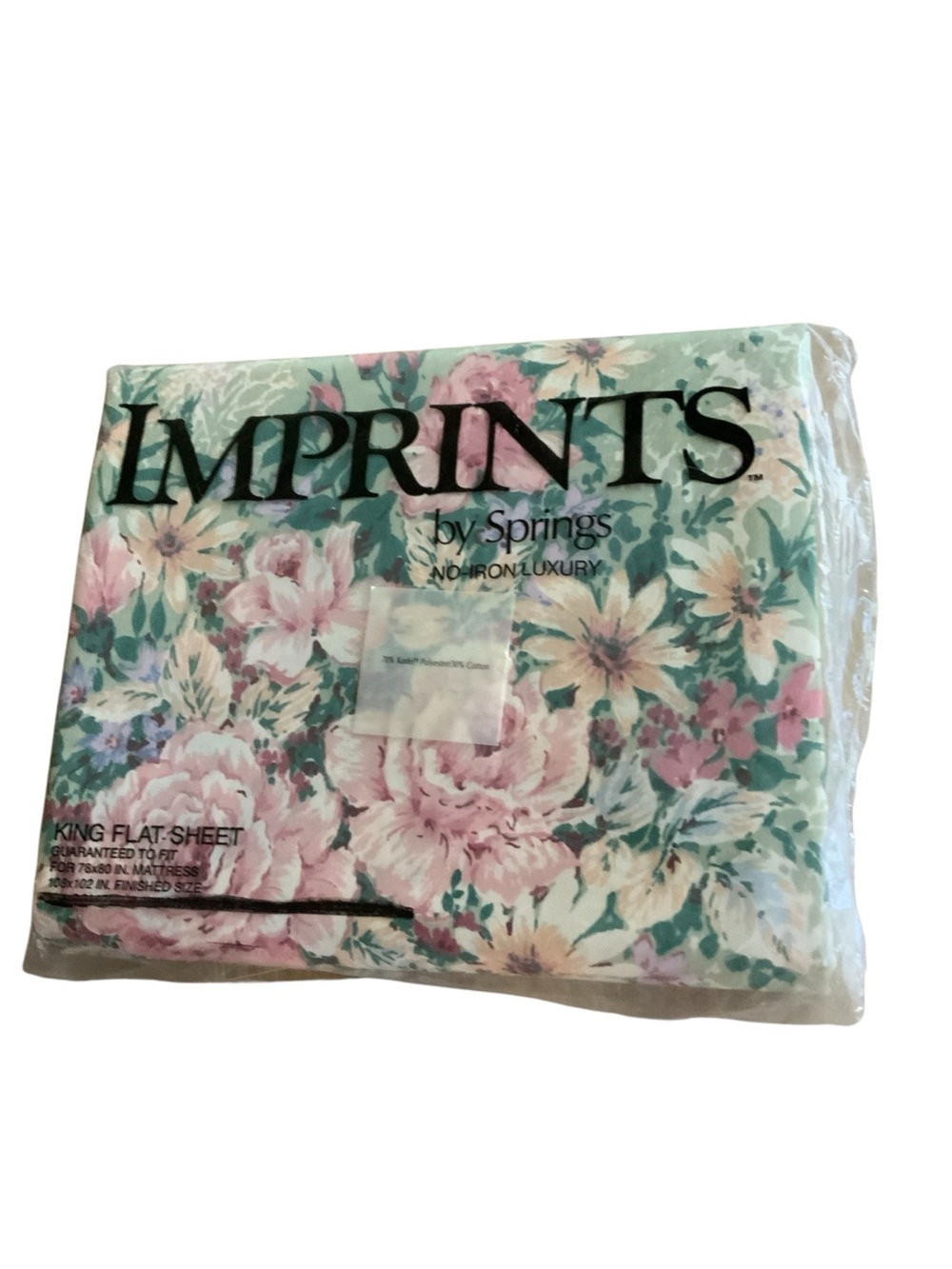 Imprints by Springs Floral King Flat Sheet - Pink & Green no Iron